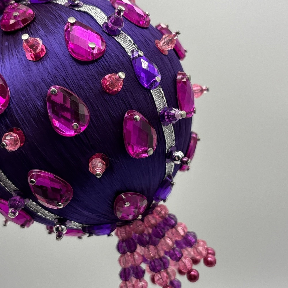 VINTAGE PUSH PIN ORNAMENT SEQUIN BEADED ORNATE CHRISTMAS TREE HANDMADE X3 Purple - Picture 10 of 16